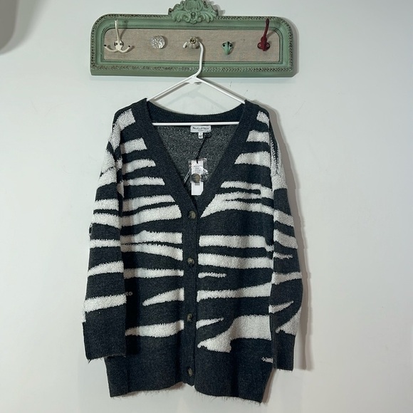 Michael Stars Sweaters - Michael Stars Zebra Nell Brushed Stroke Jacquard Cardigan Women's Plus Size 1x